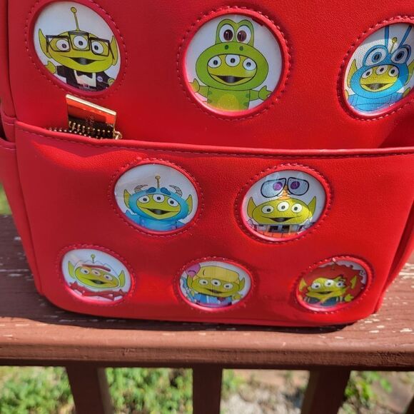 Loungefly Mini Backpack Disney Pixar Alien Remix Faux Leather Red 11.5" NWT - Picture 7 of 16
